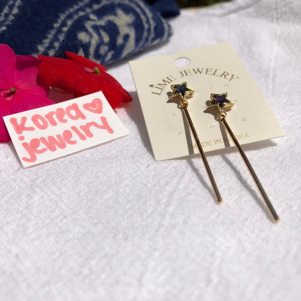 Gold & Blue Star Earrings